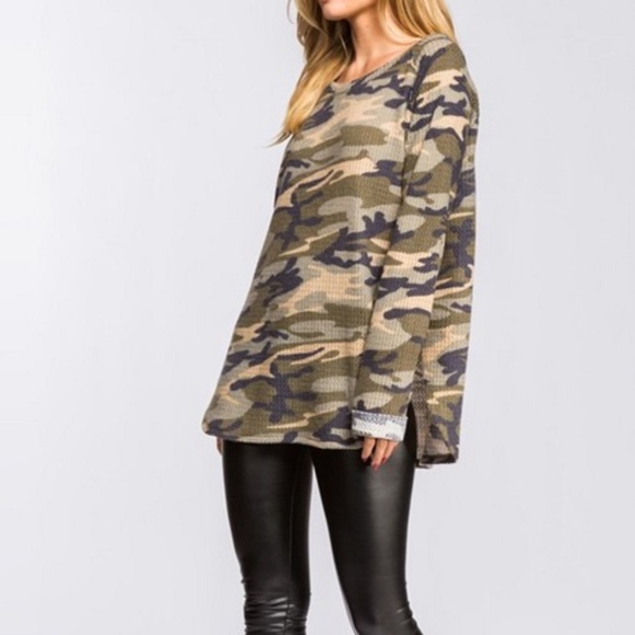 Cherish Tops - NWT - Cherish Camo Waffle Knit Top